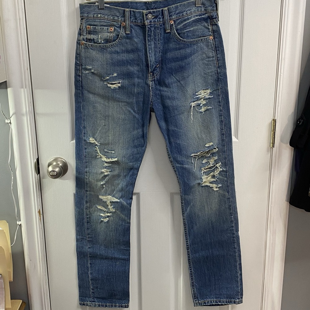 Levi's 522 Jeans Mens 30x30 Blue‎ Distressed Denim Tapered Fit High Rise